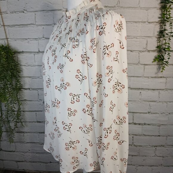 WOMENS FLORAL LOFT BLOUSE, PEASANT SLEEVES, RUFFLED COLLAR CREAM, SIZE XS - Picture 7 of 8